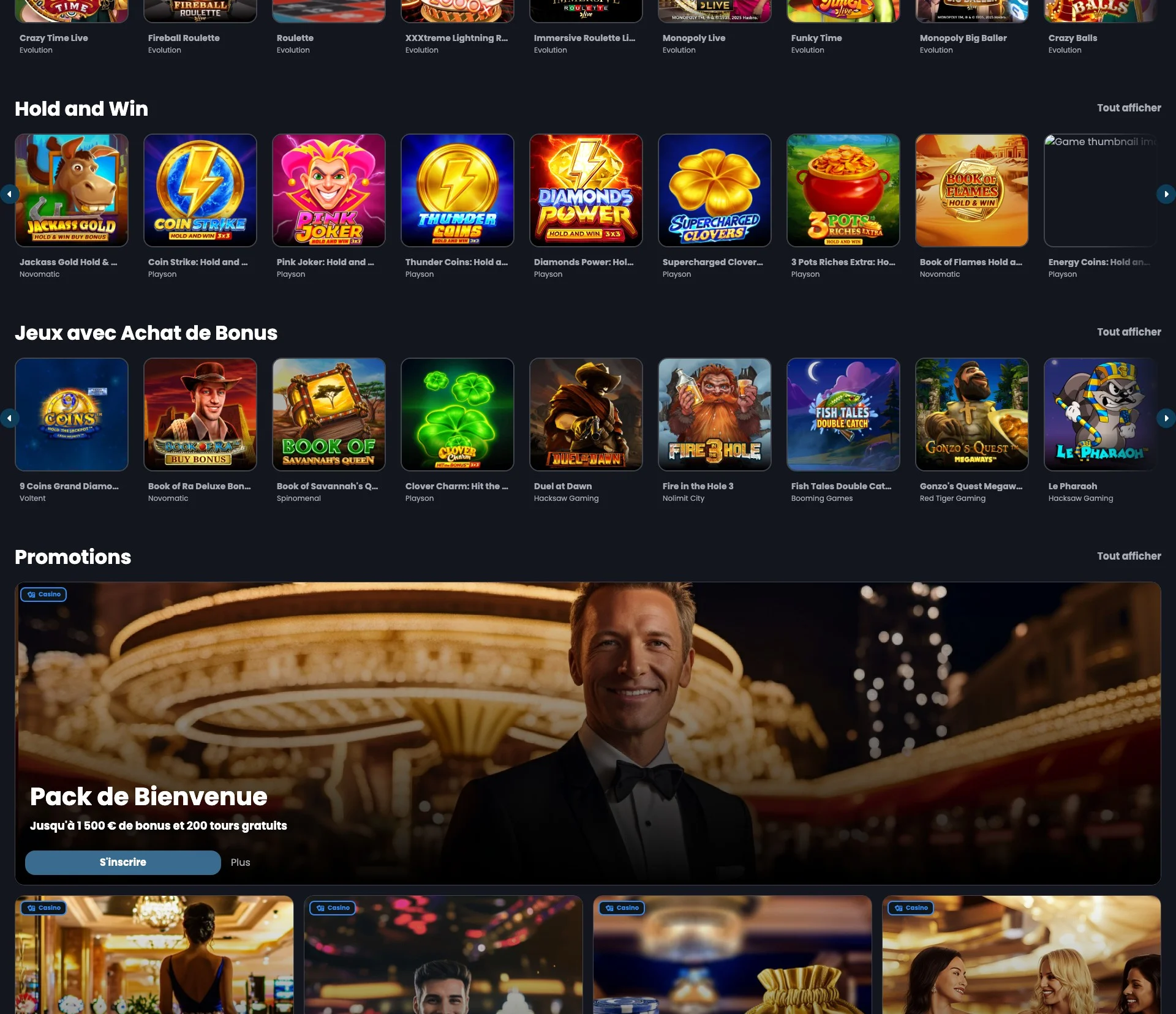 les jeux sur Casino Night