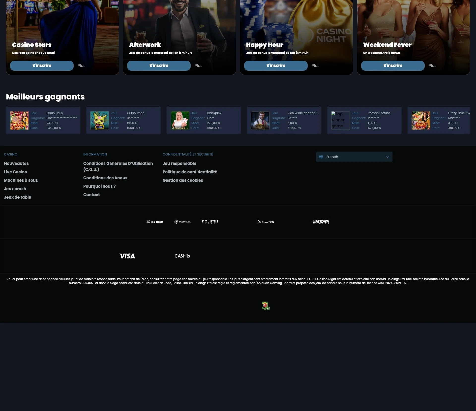 les bonus de Casino Night