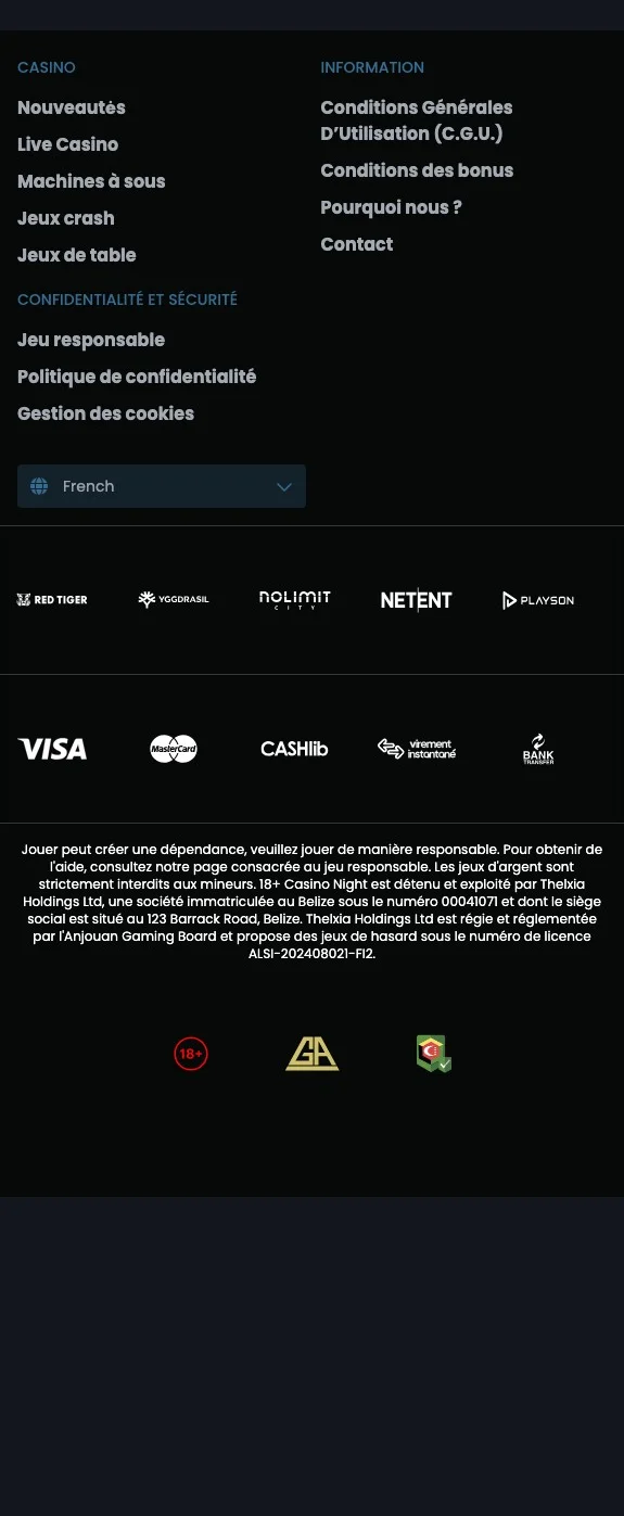 les bonus sur Casino Night